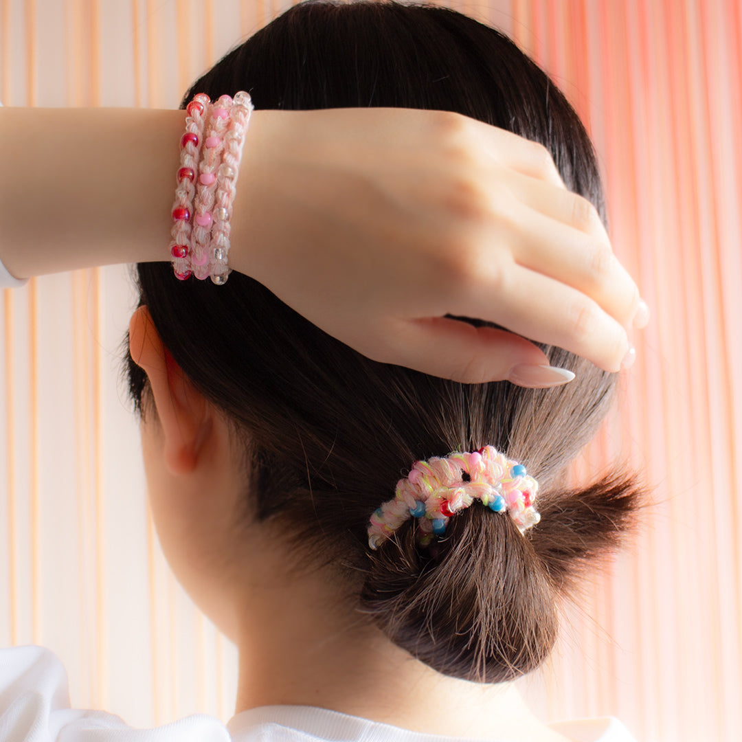 【編む編むチャレンジ枠】ミックスヤーンで遊ぶ 、くさりあみとビーズの夏アクセサリー by ハッピーパンチ編みーズ