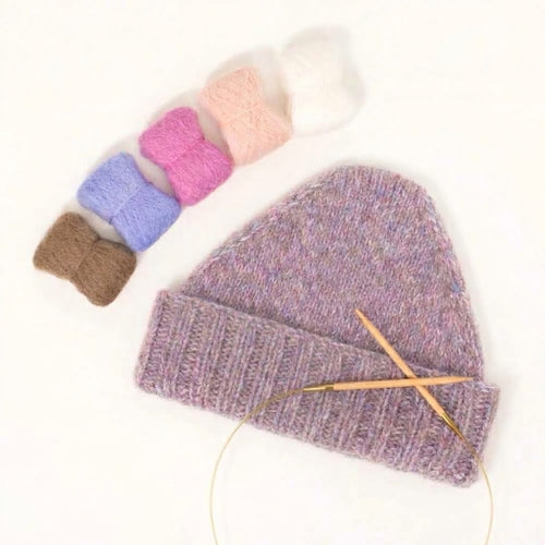 Lilac Sky (Twin Peak Beanie knitting pattern, held-together yarn set)